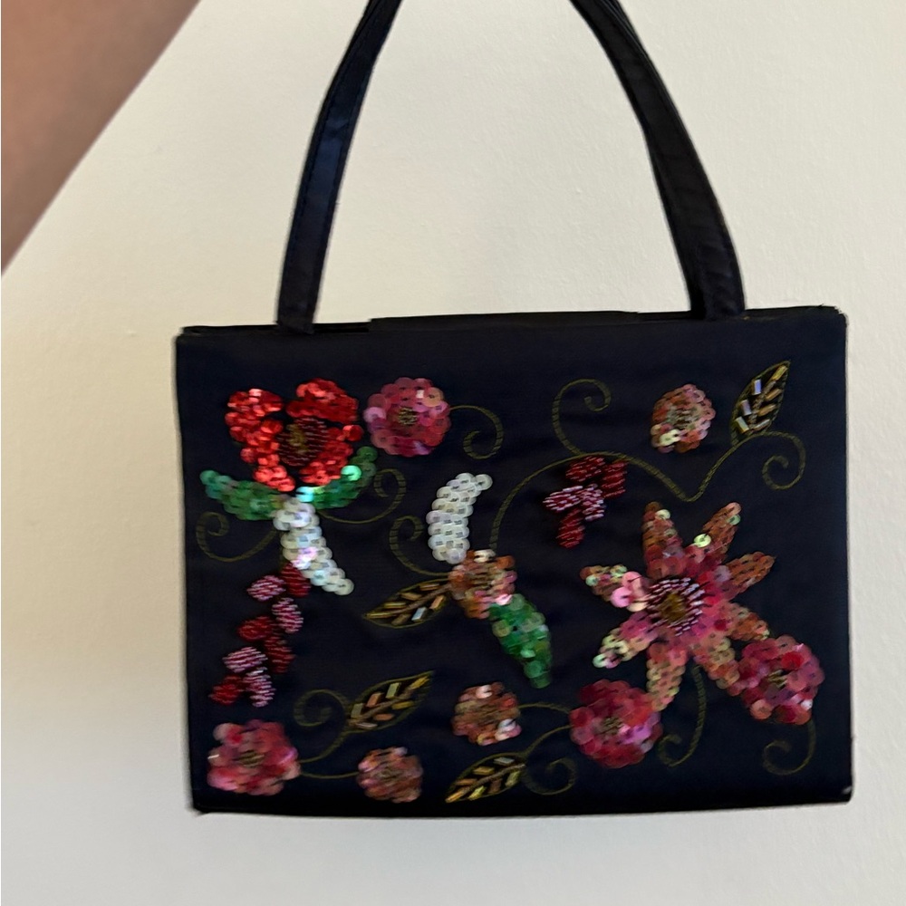 XOXO Black Floral Sequin Shoulder Bag - Picture 2 of 3